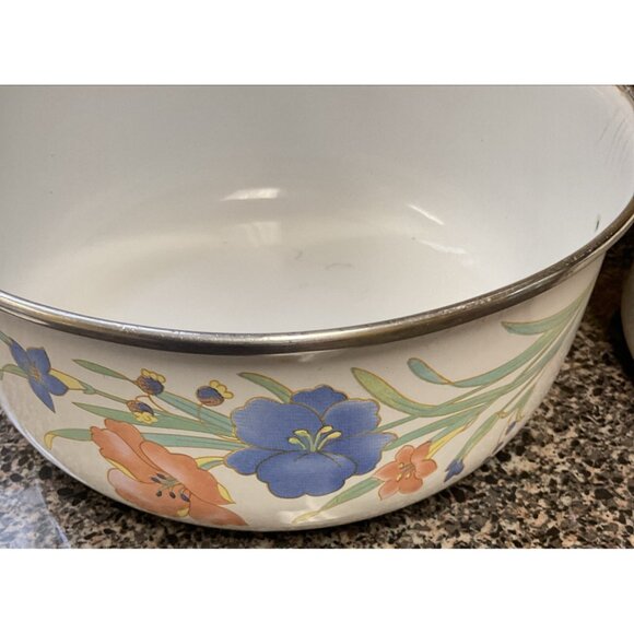 Vintage Enamel Mixing Bowls Floral Flowers - Picture 4 of 5